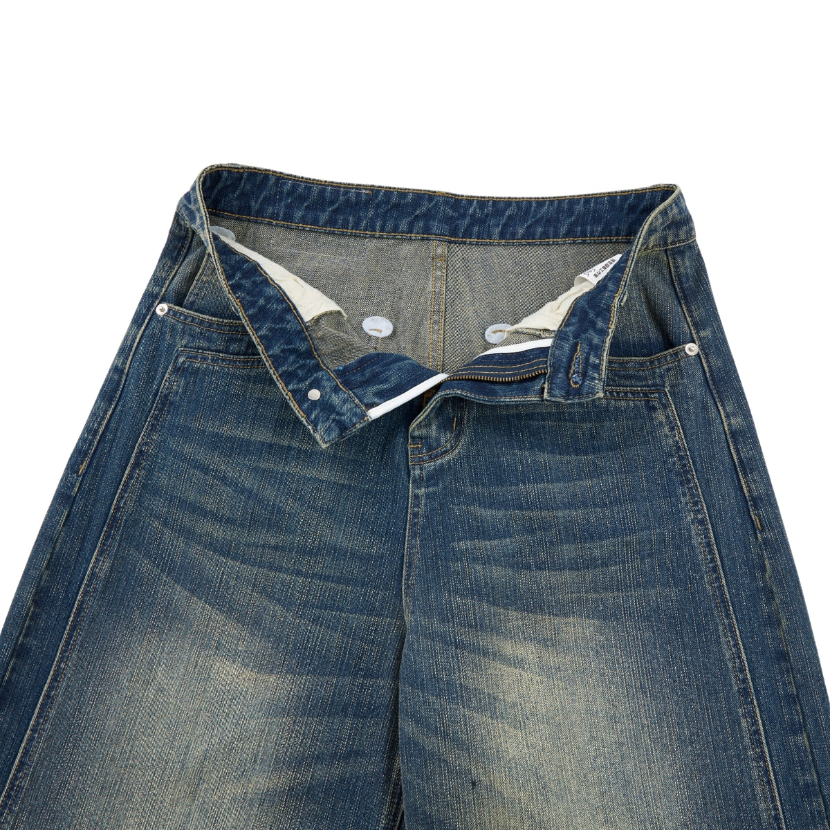 Vintage Whiskered Slub Relaxed Wide-Leg Denim Pants
