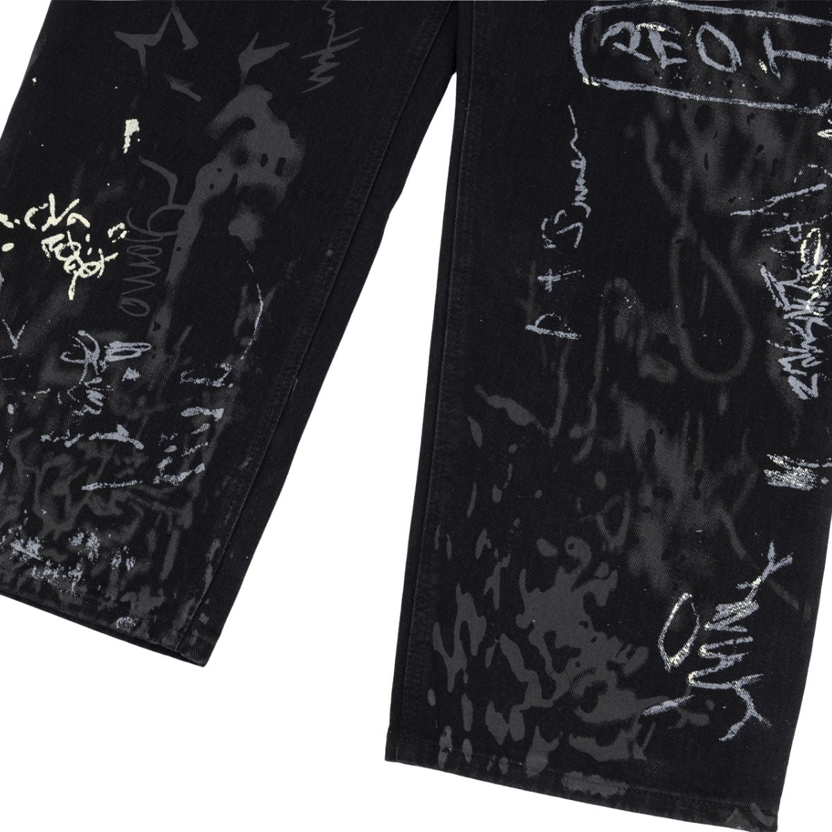 Smoke Rise Graffiti Black Wide-Leg Printed Jeans