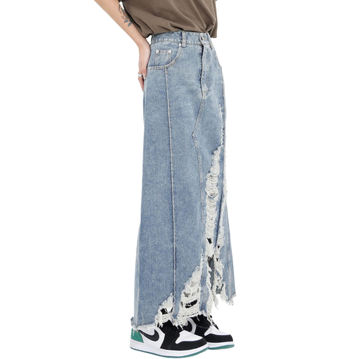 Women's Destroyed Denim Midi Skirt