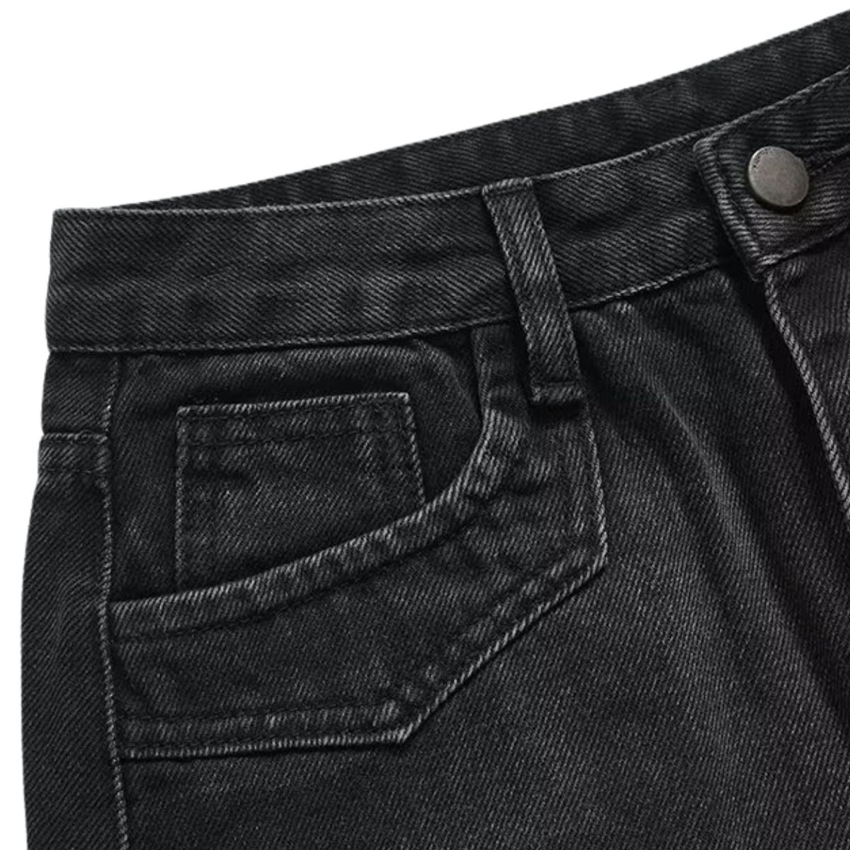 Black Washed Denim Midi Skirt