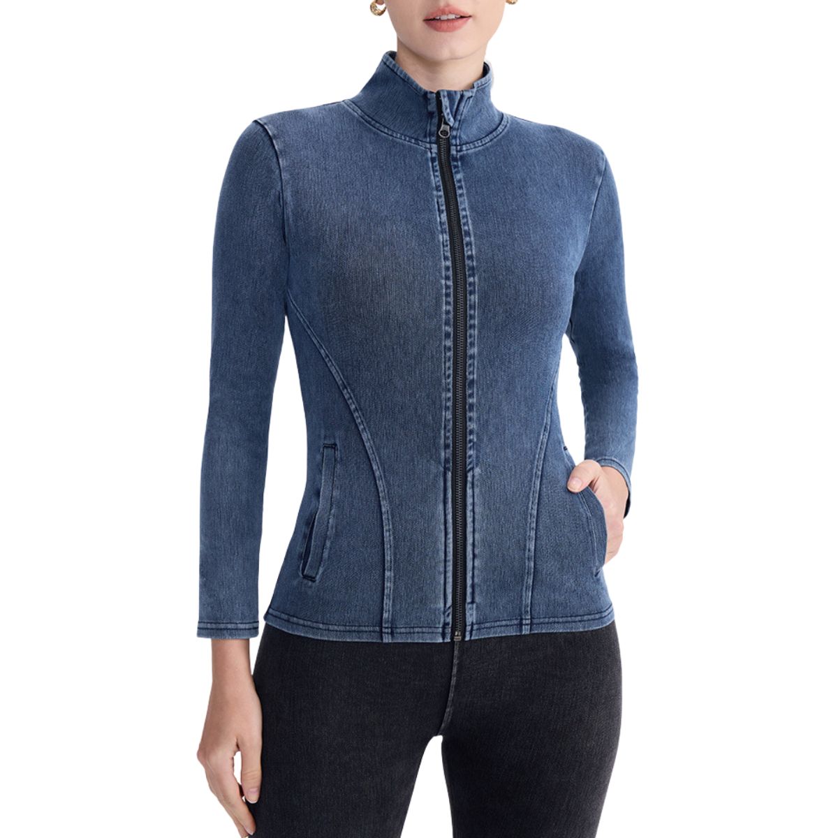 Knit Denim Slim Fit Zip-Up Jacket