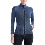 Knit Denim Slim Fit Zip-Up Jacket