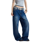 Washed Graphic Patchwork Wide Leg Denim Jeans