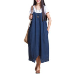 Asymmetrical Hem Denim Slip Midi Dress