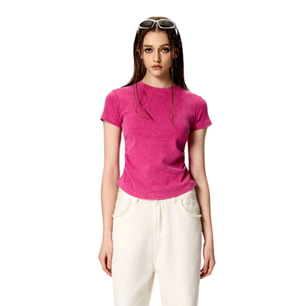 Slim Fit Pleated Waist Washed Cotton Tee 280gsm