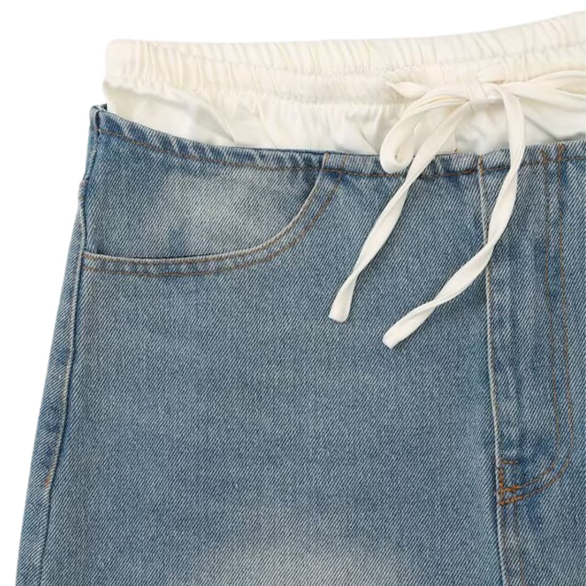 Double Waistband Washed Denim Mini Skirt