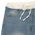 Double Waistband Washed Denim Mini Skirt