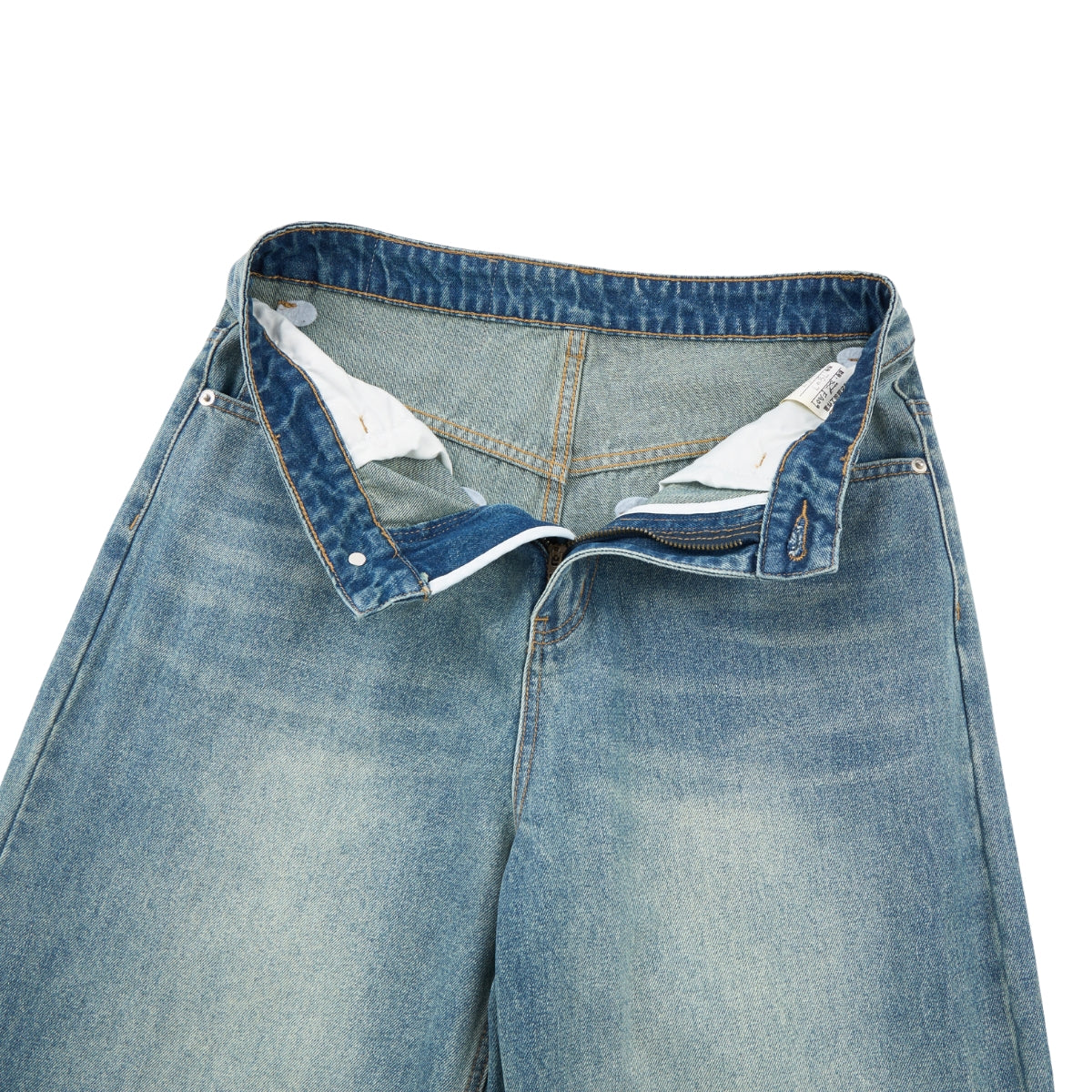 Washed Faux-Pocket Paneled Workwear Baggy Jeans