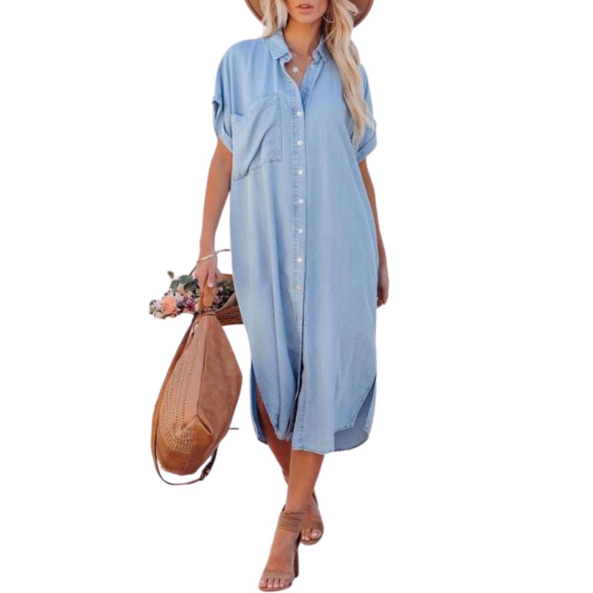Oversized Denim Midi Shirtdress
