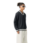 Contrast Trim V-Neck Pullover Sweatshirt