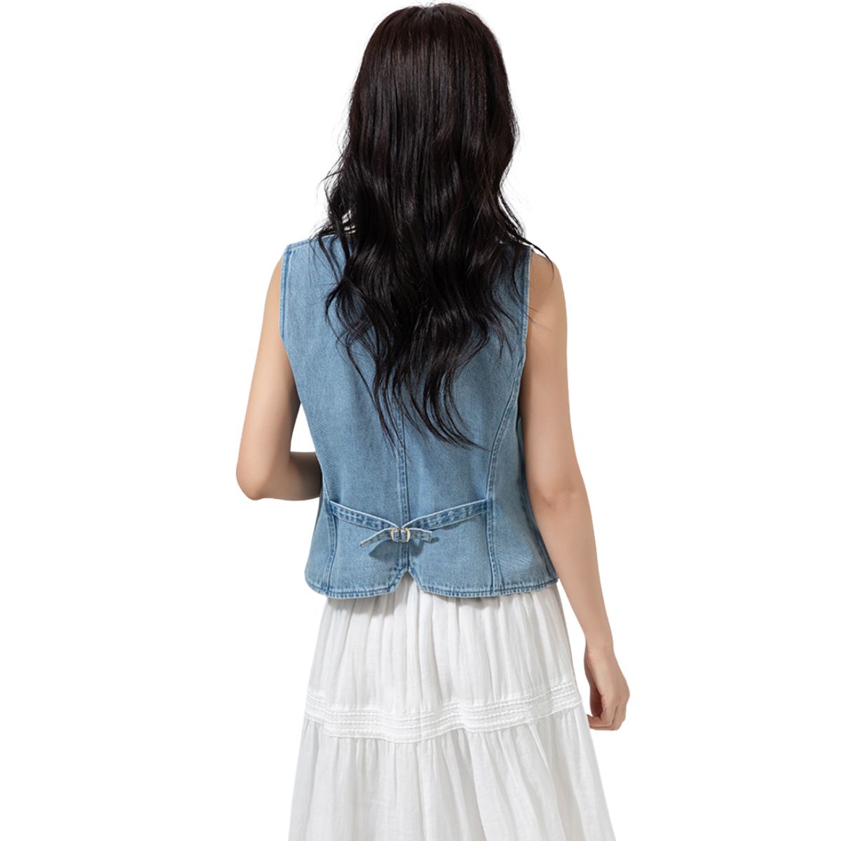Denim V-Neck Button Down Vest
