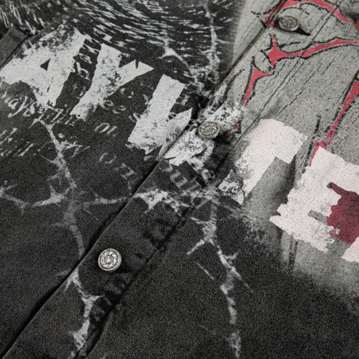 Retro Dark Graffiti Print Mottled Spider Letter Denim Jacket