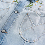 Men&Women's Retro Washed Gradient Floral Embroidered Denim Jacket