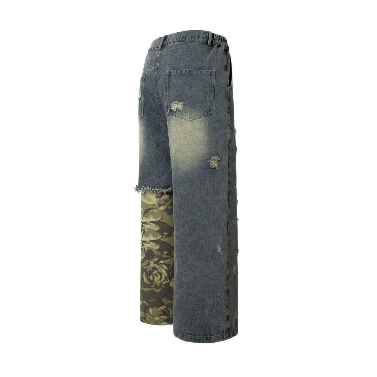 Smoke Rise Camouflage Patchwork Ripped Jeans