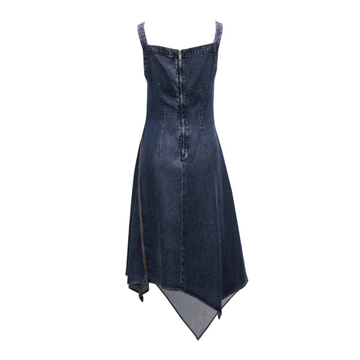 Dark Blue Denim Asymmetrical Hem Dress