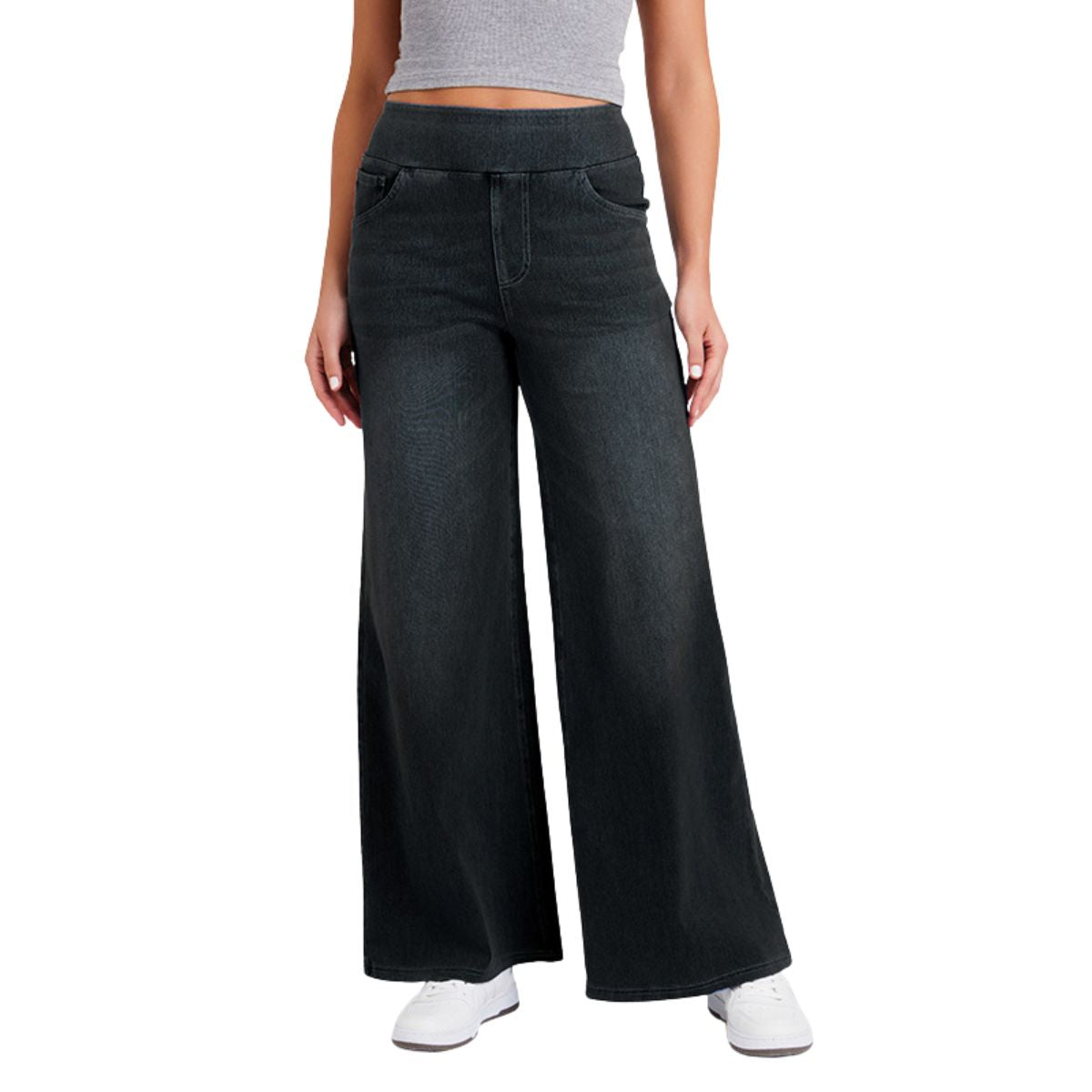 Women's Vintage Whiskered Wide Leg Jeans Stretchy Casual Pants