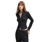 Double-Slider Zipper Fleece Cropped Sweatshirt