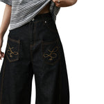 Embroidered Pocket Indigo Denim Shorts
