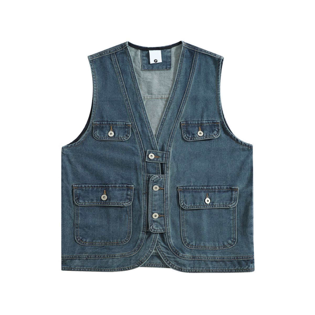 Relaxed V-Neck Denim Cargo Vest