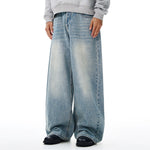 Relaxed Fit Wide Leg Denim Jeans Vintage Washed