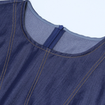 Round Neck A-Line Denim Midi Dress