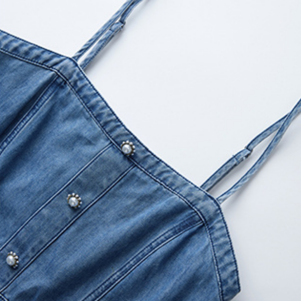 Spaghetti Strap Tiered Denim Midi Dress