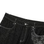 Men's Embroidered Denim Wide Leg Pants Street Vibe Unique Pockets