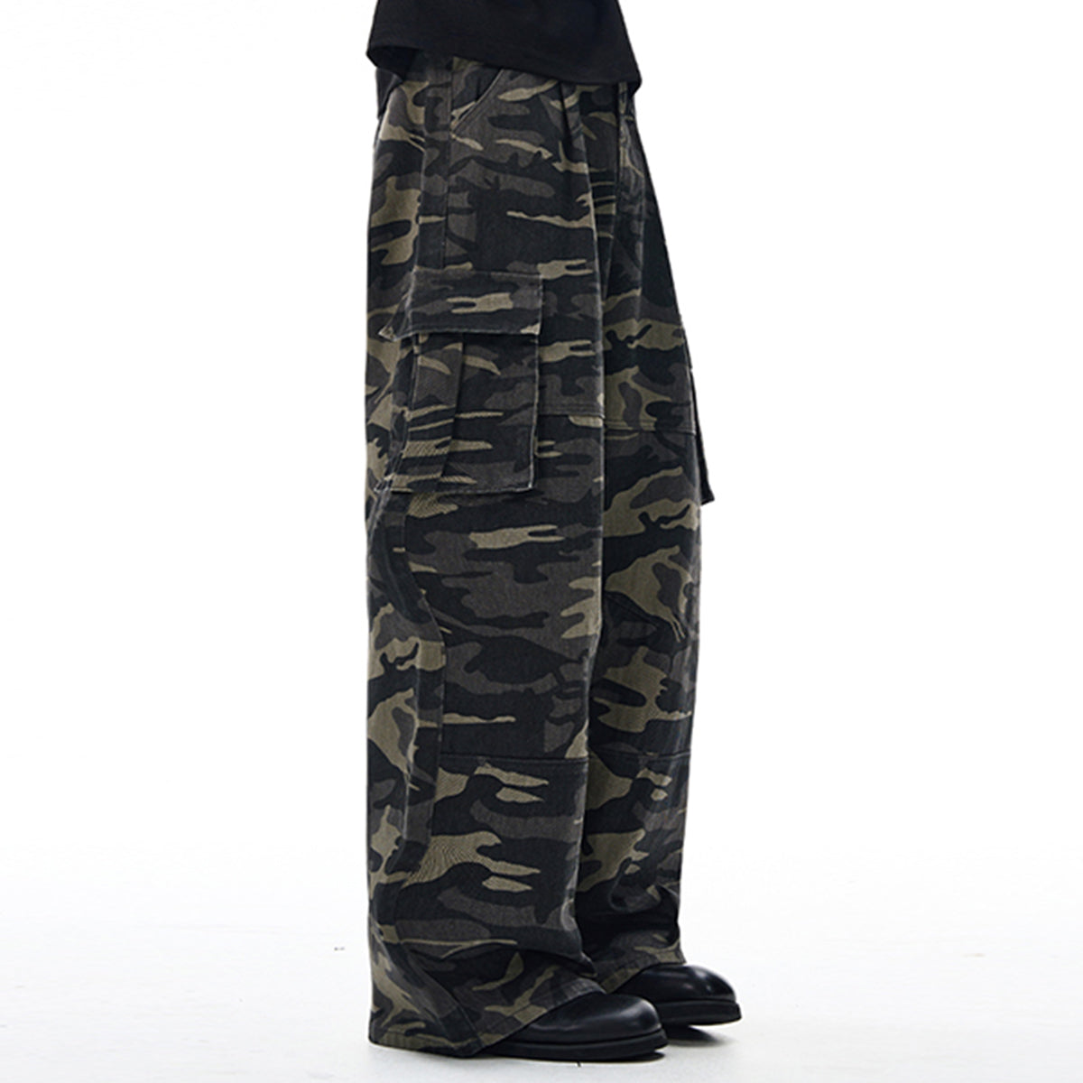 Camo Military Workwear Wide-Leg Cargo Utility Pants