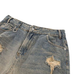 Vintage Distressed Wide Straight Leg Denim Jeans