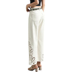 Wide Leg Embroidered Cut-Out Ankle Jeans
