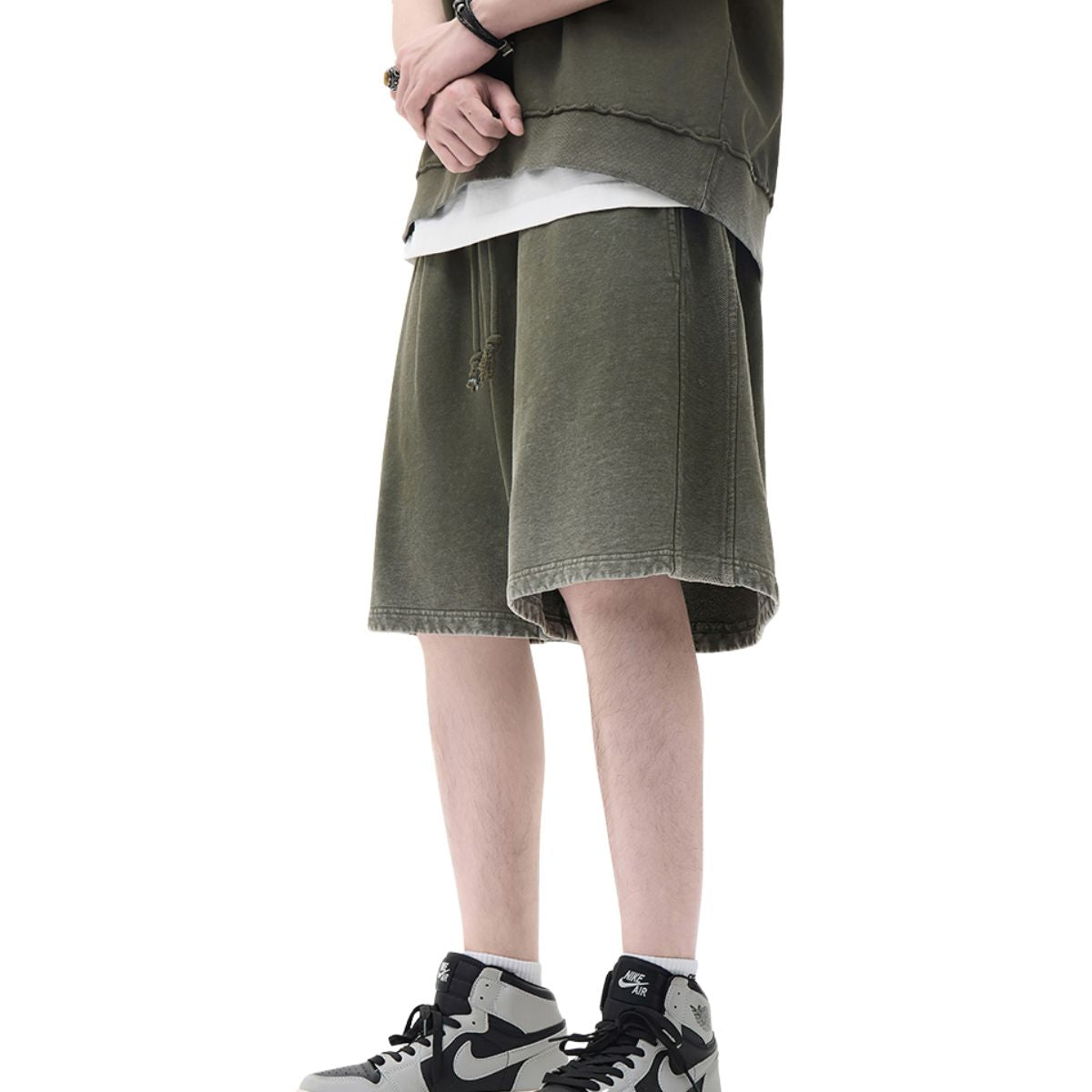 Faded Washed Loose-Fit Cotton Shorts