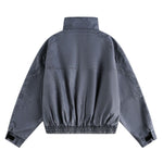 Stand Collar Vintage Washed Short-sleeved Denim Baseball Jacket