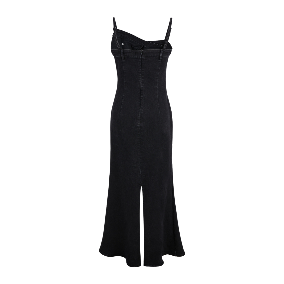 Black Deconstructed Strappy Denim Midi Dress