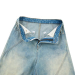 Retro Distressed Washed Baggy Patchwork Zip-Detail Relaxed Straight Fit Denim Jeans