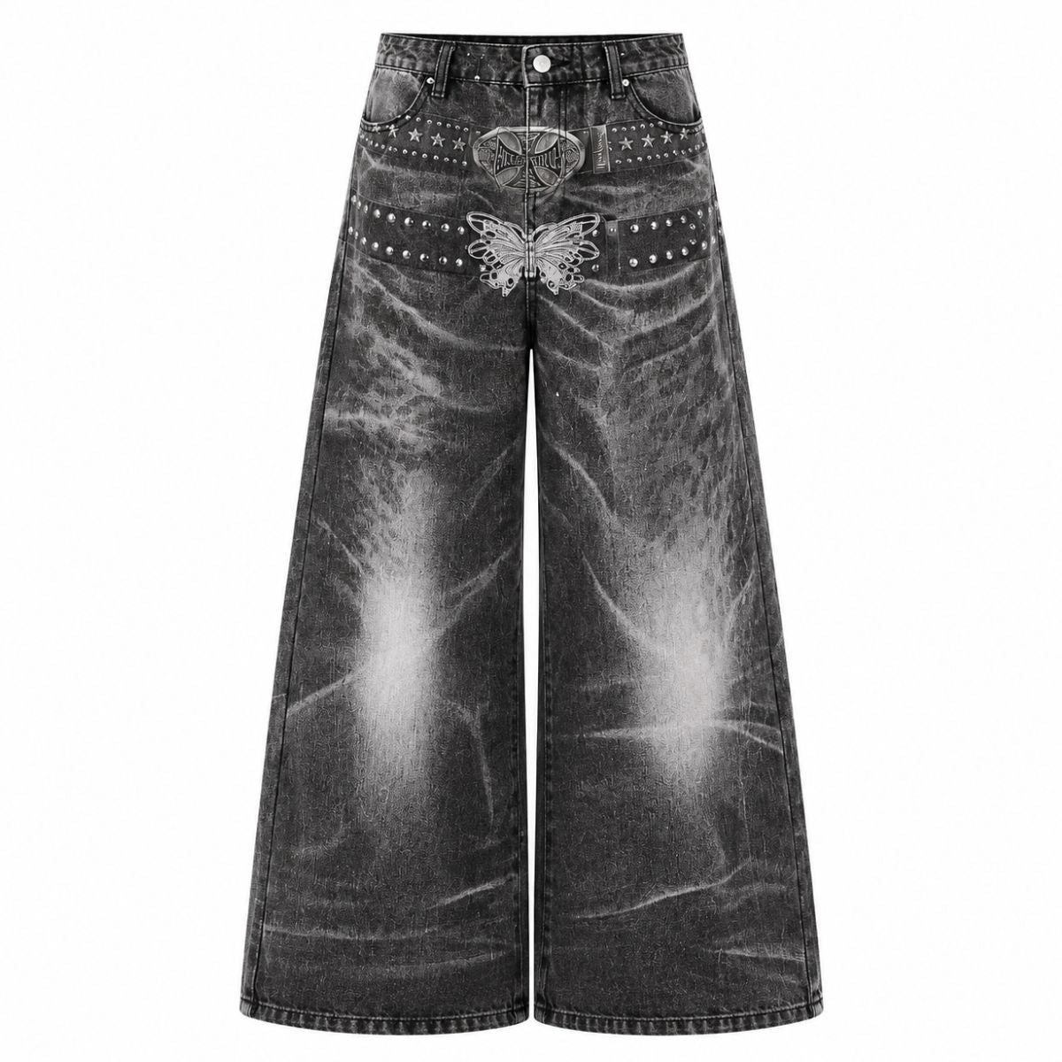 Butterfly Stud Barrel Leg Denim Jeans
