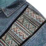 Zipper Design Chinese Ethnic Pattern Patchwork Denim Jacket