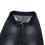 Double-Button Whiskered Wide-Leg Denim Shorts