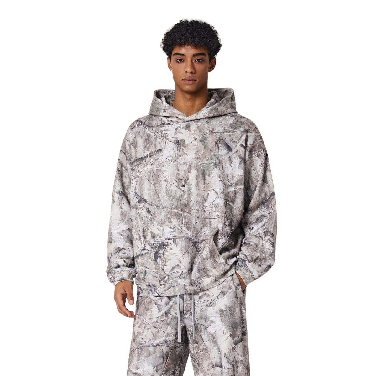 Relaxed Branch Camouflage Fleece Hoodie