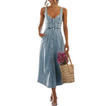 Button-Up Fitted Denim Cami Mididress