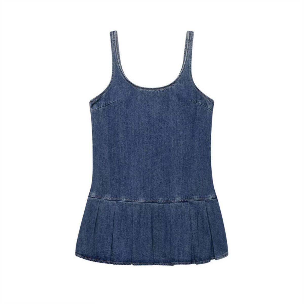 Strappy Pleated Denim Mini Dress