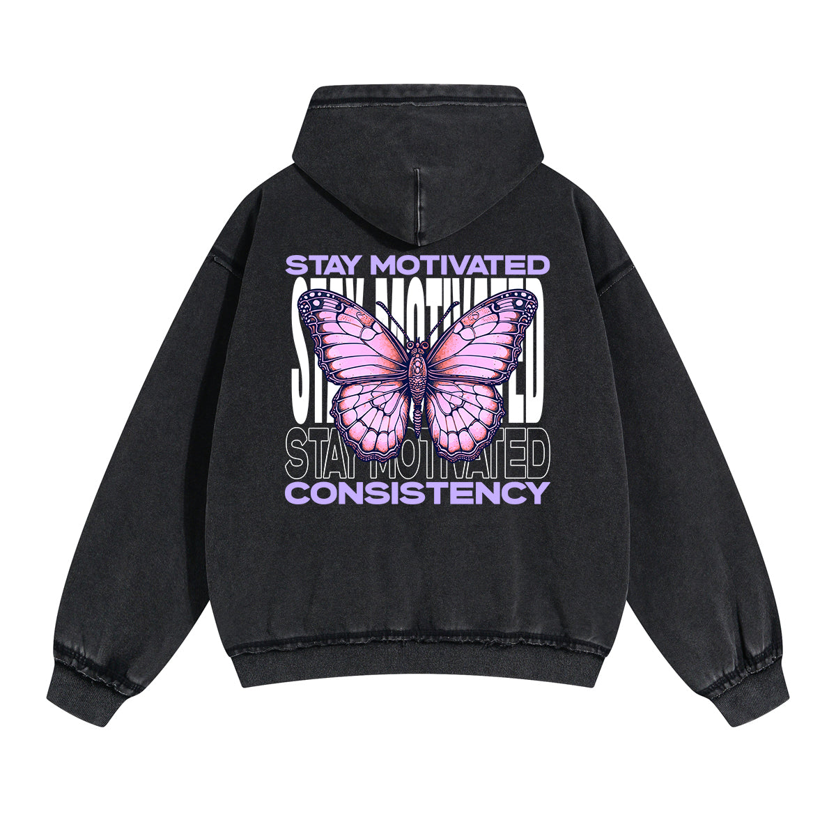 Stay Motivated Butterfly Urban Double Slider Zip Hoodie-INNBLAC Fashion Apparel