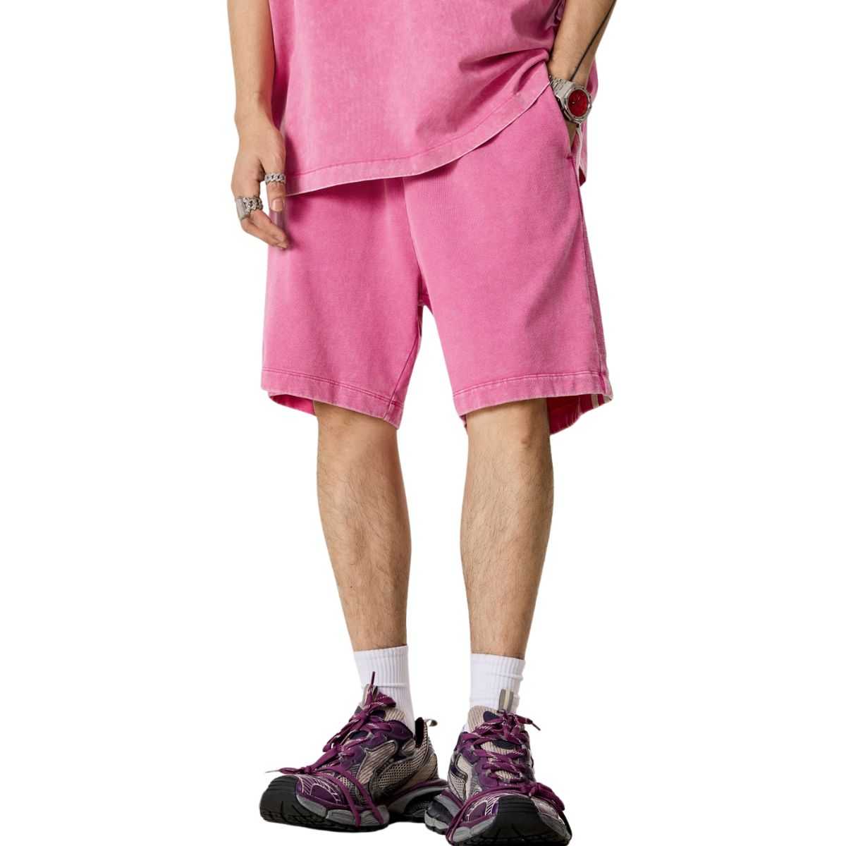 Washed Contrast Color Track Shorts