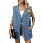 Denim V Neck Button-Front Vest