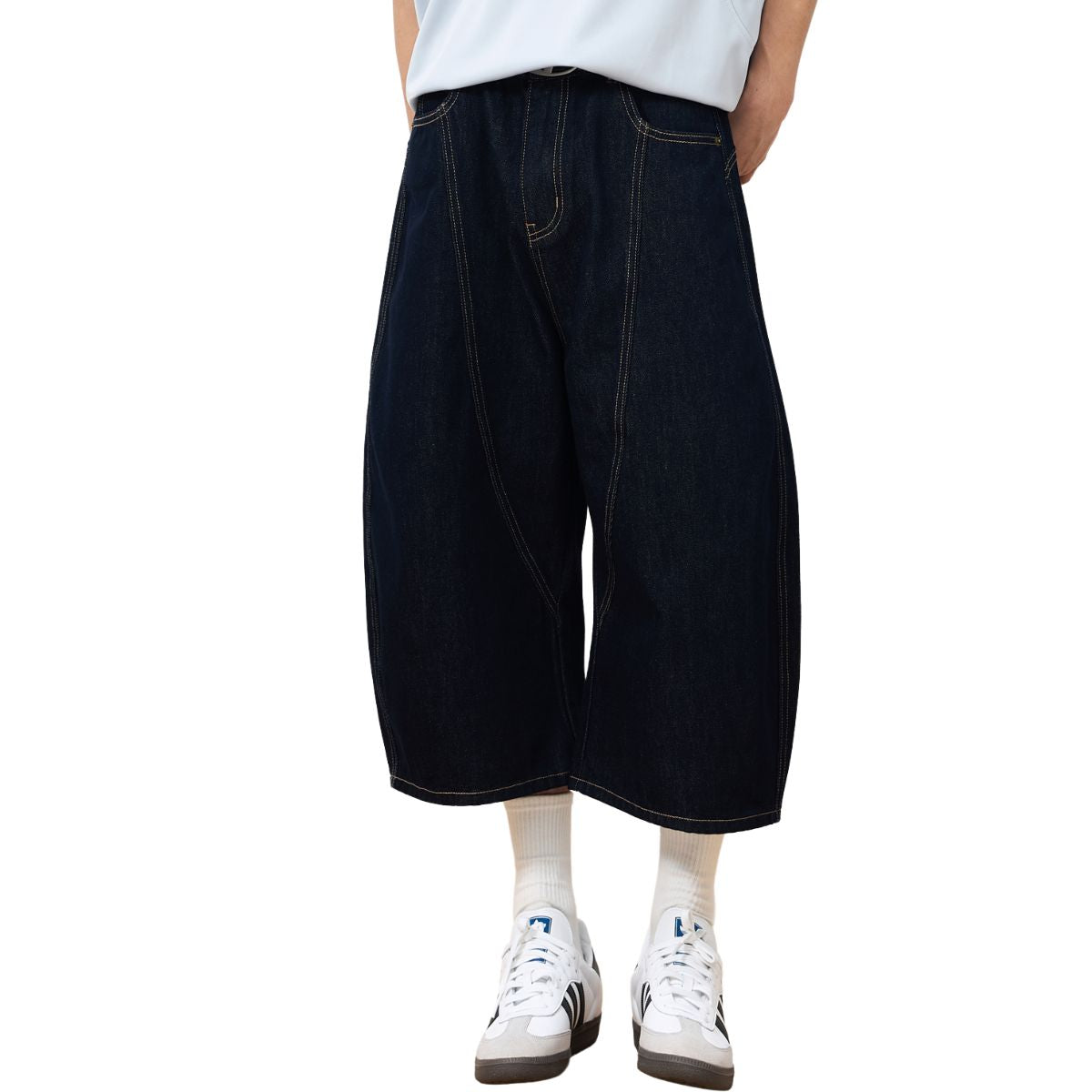 Barrel-Leg Selvedge Denim Cropped Pants