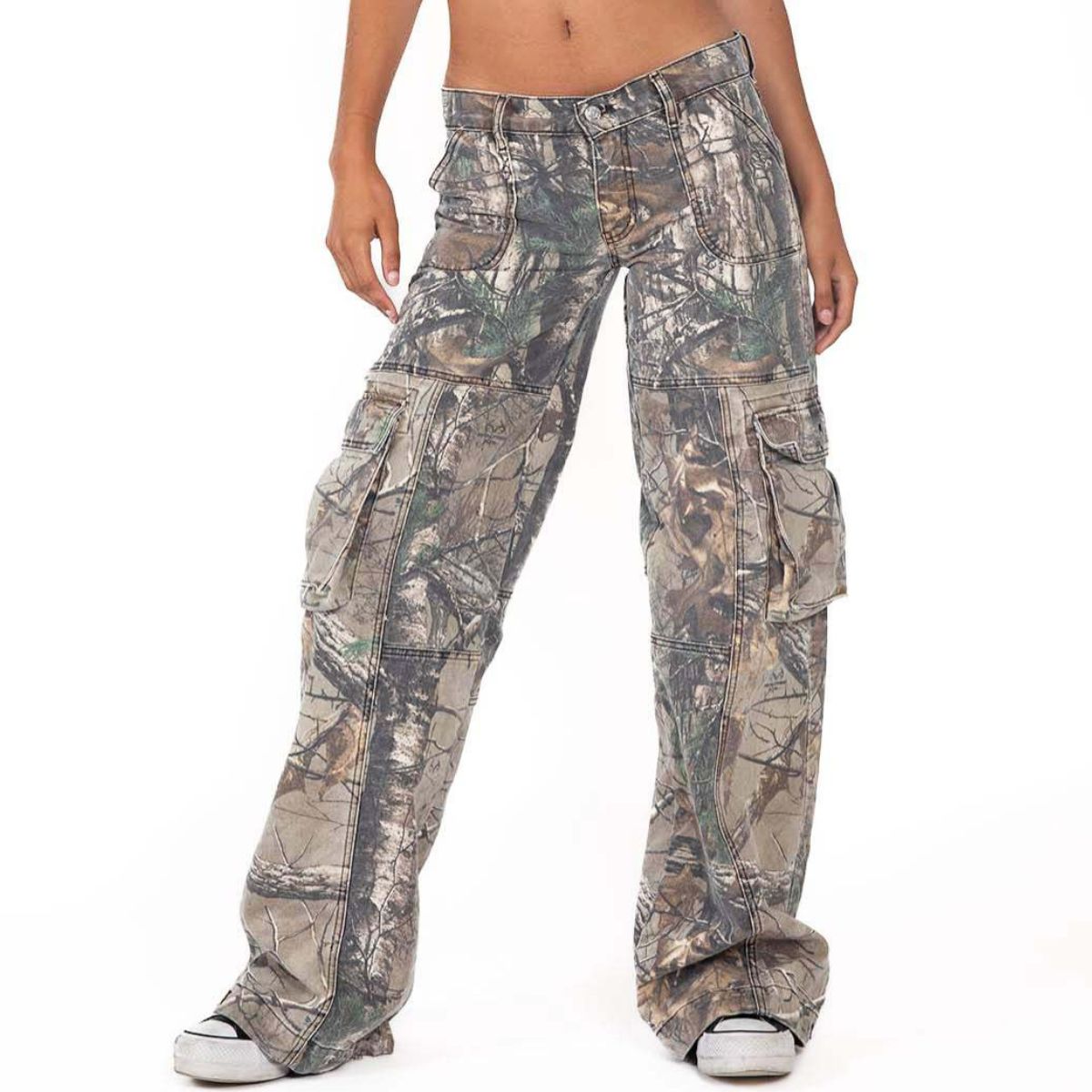 Camouflage Low-Rise Cargo Denim Pants