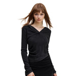 Ruched Fitted Long Sleeve Hoodie Top
