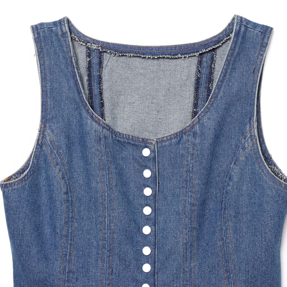 Button-Front Pleated Denim Tank Top