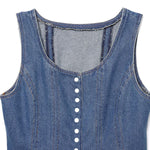 Button-Front Pleated Denim Tank Top