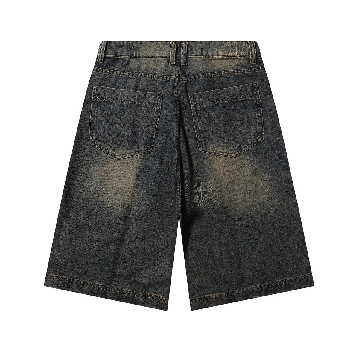 Knee Patch Design Vintage Washed Denim Shorts