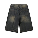 Knee Patch Design Vintage Washed Denim Shorts